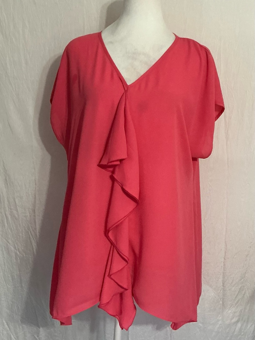 Cato Coral Pink Ruffle V-Neck Tunic